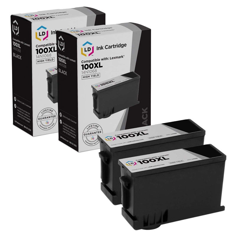 LD Products Compatible #100XL 14N1068 Lexmark 100xl Black Ink Cartridges High Yield (Black, 2-Pack) for Use with S301 S305 S605 S405 S505 Pro901 Pro905 Pro805 Pro705 Pro205 Pro206 Pro207 S815 S816 - Image 1
